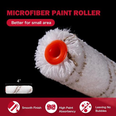 Kit-13 4-Inch 3 Mister Rui Mini Paint Roller Piece, Microfiber Paint Rollers with Ergonomic Handle, Small Roller Paint