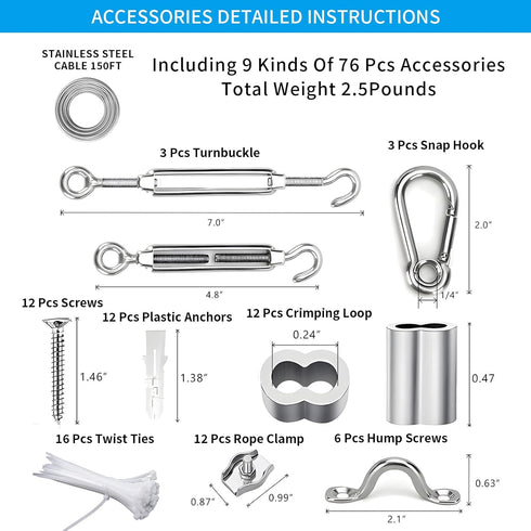 Globe String Light Suspension Kit, Outdoor Light Guide Wire, 150ft Transparent PVC and 304 Stainless Steel Wire Cable