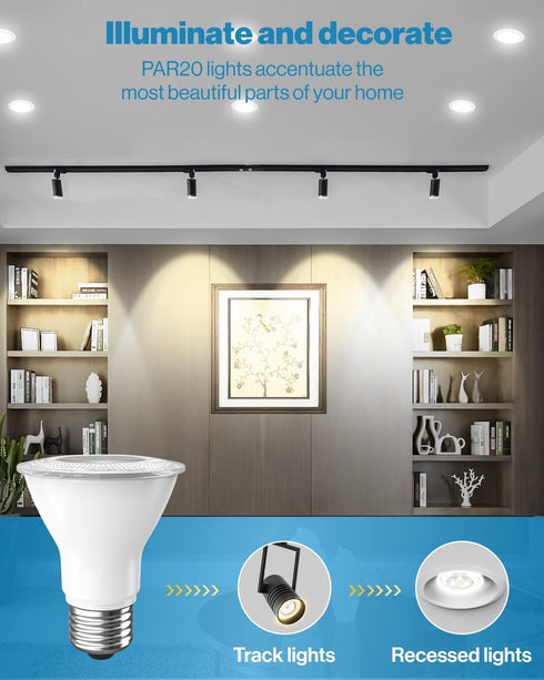 Sunco Lighting 6 Pack PAR20 LED Bulbs 50W Equivalent 7W Dimmable, CRI90 5000K Daylight 470 Lumens E26 Medium Base IP65 Waterproof Indoor Home Residential Super Bright Wide Area Flood Light - UL by Sunco Lighting