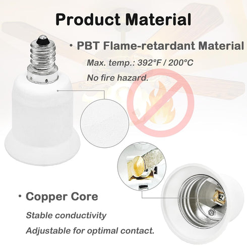 ATREFUU 4 Pack E12 E26 E12 E26 Bulb 4pcs to Adapters, Candelabra Base to Medium Base Light Socket Adapter for Ceiling