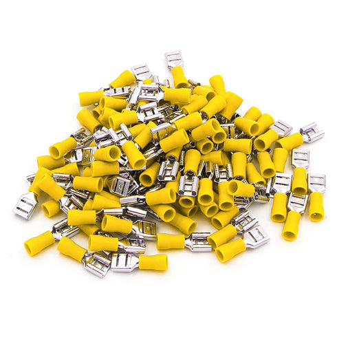Baomain 1/4" Female Quick Disconnects, Vinyl Insulated Spade Wire Connector, Electrical Crimp Terminal 12-10 AWG