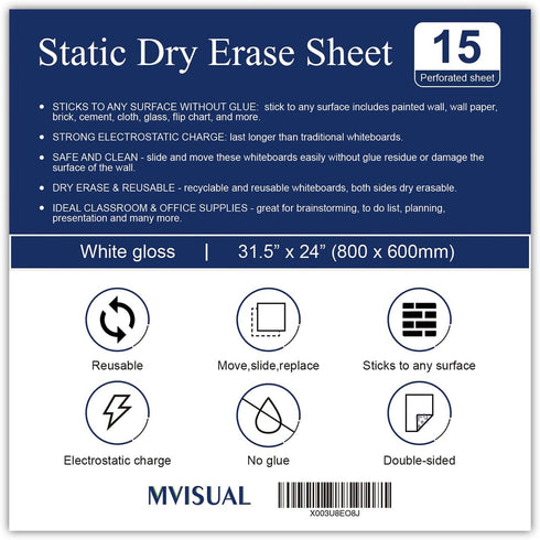 Dry Erase Board Sticker 31.5 x 24 Inch, Whiteboard Sticker for Wall, Pack of 15.