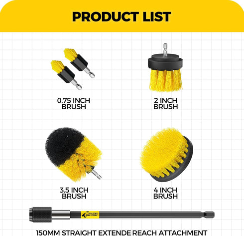 6Pack Set Holikme Drill Brush Power Scrubber Cleaning Brush Extended Long Attachment All Purpose Drill Scrub Brushes