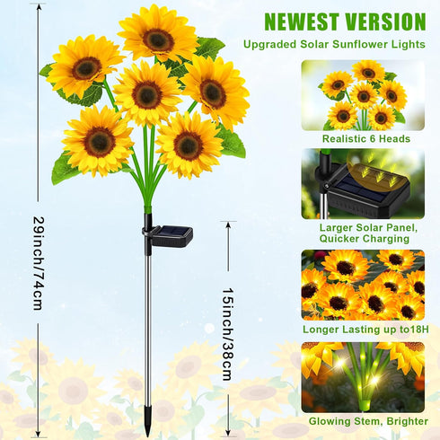 4 Pack 24 ostritec Sunflower Solar Lights Outdoor Decor, Solar Garden Decor Waterproof Solar Sunflower Outdoor Lights