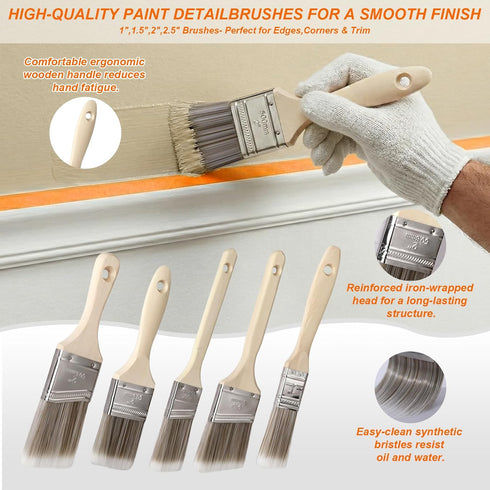 38PCS 2 4 Pole,4" 9" Set Paint Roller Kit with to FT Extension Paint Rollers,Paint Brush Extender,Paint Brushes