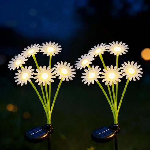 L LAMPOP Solar Outdoor Lights (2-Pack, 12 LEDs), Solar Garden Lighting, Outdoor Decorations, Daisy