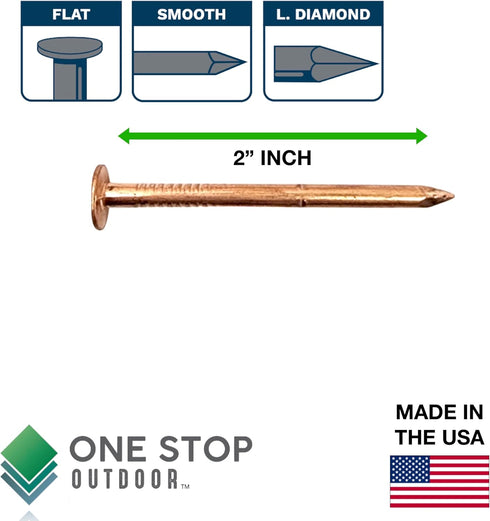 50 Pack 2 Inch USA MADE Copper Nails, Solid Pure Copper Roofing Finish Spikes for Furniture and Boat