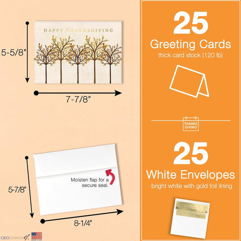 Set Pack 25 (5-5/8 7-7/8 inch) TH1803 Thanksgiving Cards for Business & Family (Trees of Autumn) Greeting Card