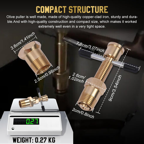 Olive Puller Not Damage The Pipe, Corrosion-Resistant Compression Ring Removal Tool for Brass Pipes NPT 1/2" & NPT 3/4"