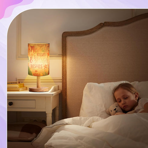 Tujoe Summer Mermaid Lamps Ocean Fabric Nightstand Table Lamp Purple Desk Lamp Bedside Gift Decor for Kids Reading