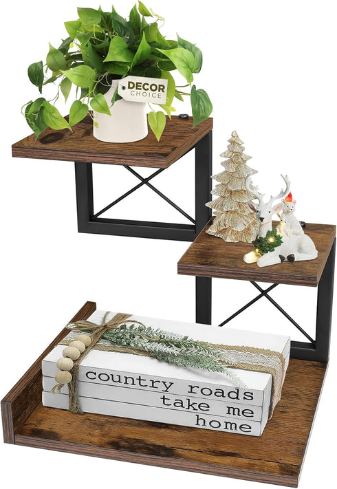 ELITEROO Desk Shelf Organizer, Wood Desktop Small Bookshelf, 3 Tier Storage Shelf Riser for Office Decor