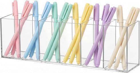 Jetec Acrylic Pen Holder 6 Compartments Makeup Brush Stationery Organizer Pencil Holder