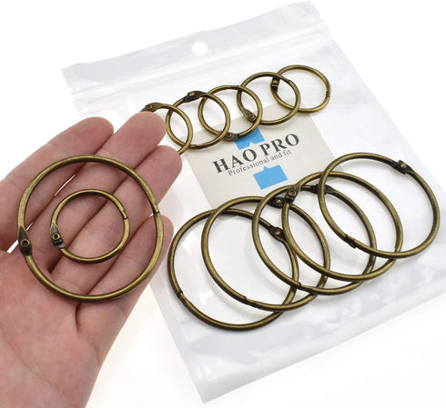 HAO PRO 12 Pack Extra Thick Loose Leaf Binder Rings, 2 Sizes, Bronze Metal Ring, 1" 2" Inside Width for Cards, Documents