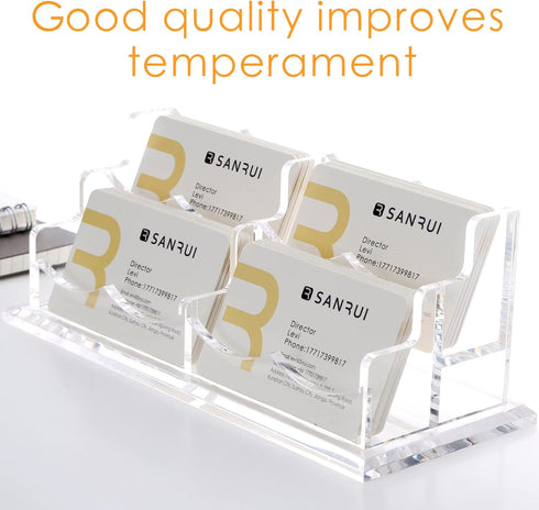 SANRUI Clear Horizontal Business Card Holder Stand - Acrylic Desktop Display Organizer for 240 Cards, 2 Tier 4 Pocket