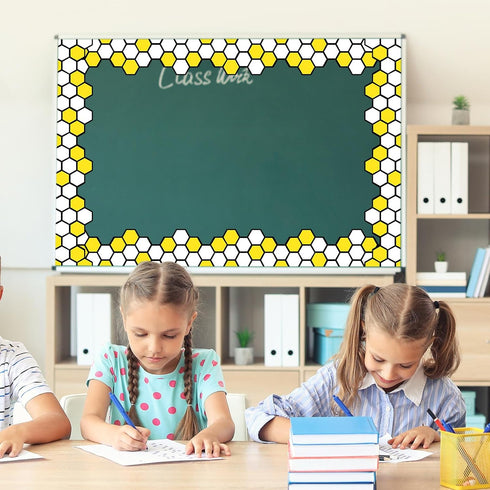 Whaline 69Ft Summer Bee Bulletin Board Borders, Self-Adhesive Honeycomb Dot Flower Trim for Summer Decoration