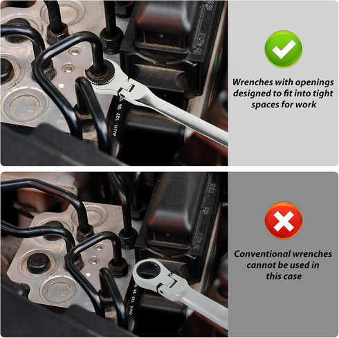 1PC 16mm Open Flex-Head Ratcheting Wrench, Metric Ratcheting Spanner with 75 Teeth, Chrome Vanadium Steel