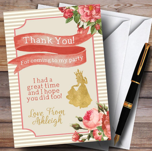 The Card Zoo Stripy Floral Pink Gold Princess Party Thank You Cards