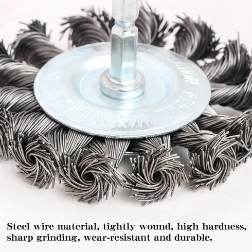 3PCS 3 Inch Knotted Wire Wheel Cup Brush Set, 1/4" Shank for Drill, Perfect for Rust Removal & Paint