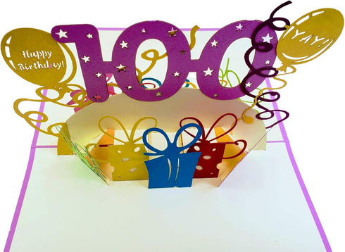 iGifts And Cards Happy 100th Birthday 3D Pop Up Greeting Card, Special Occasion, Celebration for Husband, Wife, Friend