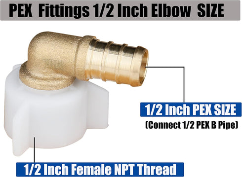 WHK 10 PACK PEX 1/2 Inch Fittings, 1/2 Female NPT Swivel Elbow Crimp Adapters, Brass RV Pex Fittings