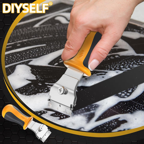 DIYSELF 12PCS Razor Blade Scraper, Glass Scraper for Cleaning, Includes Extendable Handle and 10 Extra Blades