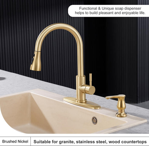 40" GAGALIFE Kitchen Sink Soap Dispenser Brushed Gold, Under Sink Soap Dispenser with Silicone Extension Tube Kit,Say