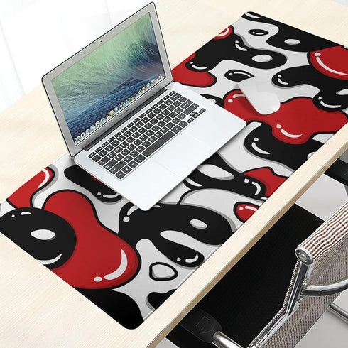Red Black White Mouse Pad XL 31.5”x11.8” Anime Cool Geometric Desk Mat, Non-Slip Rubber Base for Home Office