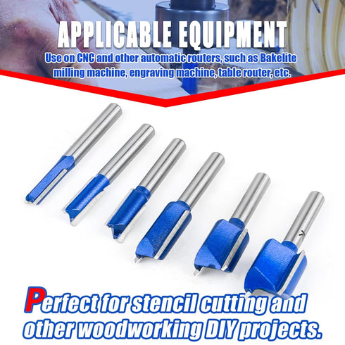 6Pcs Set 1/4" 3/4", 5/8", 1/2", 3/8", 5/16", 1/4" Set Straight Cut Router Bit Shank, Cutting Dia. for Woodworking