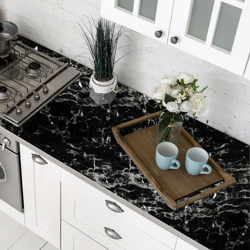 Arthome Black Marble Contact Paper, 15.7"x120" Self Adhesive Wallpaper, Removable Decorative Film for Desk, Kitchen