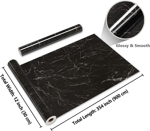 CRE8TIVE Black Marble Contact Paper for Countertops, Waterproof Peel and Stick Wallpaper 12"x80" for Cabinets