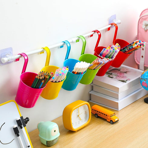 Fullhawl 6 Pcs Pencil Holder Crayon Organizer for Classroom Metal Iron Wall Crayon Organizer Hanging Art Storage