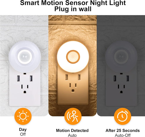 6000K Cozy (2-Pack)) YELKO Motion Sensor Night Light - White Anti-Glare Plug in LED Nightlight, Ultra Bright