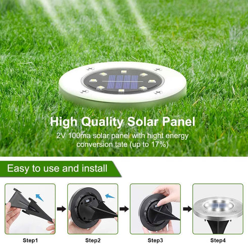ZGWJ Solar Ground Lights, 8 LED Disk Lights for Outdoor Garden, Landscape, Lawn Pathway, 8 Pack, White