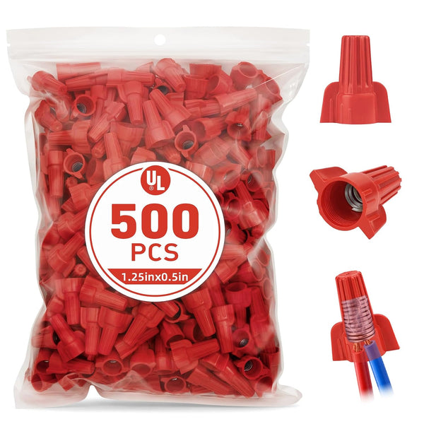 500 Pack Red Wire Connectors Nuts Winged UL Listed, Large Twist-On Electrical