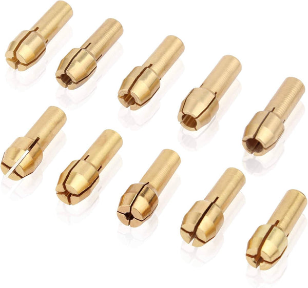 TOMALL Brass Collet Mini Electric Grinder Quick Change Drill Chuck Bit Set, 0.5-3.2mm, Pack of 10