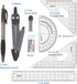 Honbay 8PCS Math Geometry Kit Set for Student, Engineering Drawing - Compass, Mechanical Pencil, Rulers, Protractor