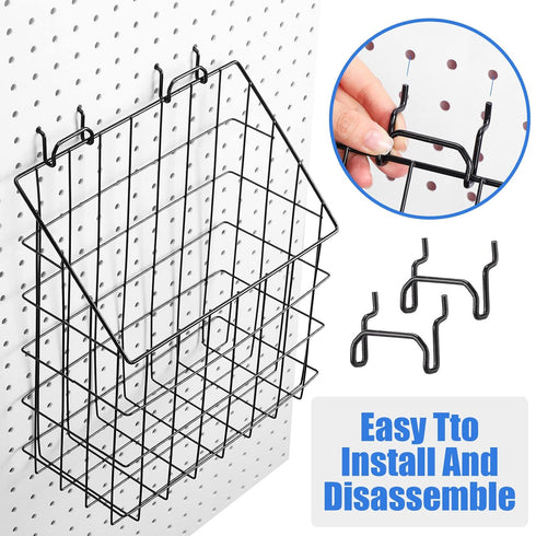 meekoo 2 Pcs Pegboard Baskets with 4 Pegboard Hooks, 12.4 x 7.5 x 12.8'', Peg Board Organizer for Garage Storage
