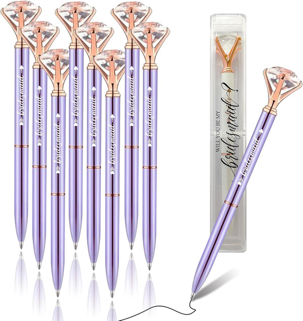 LADY&HOME 10 Pcs Bridesmaid Pens, Large Diamond Crystal Metal Ballpoint Pens for Women Wedding Bridal Shower Favors