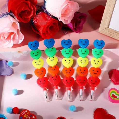 Zonon 36 Pieces Valentine Pencils, Stackable Heart Pencils, Colorful Plastic Stacking Heart Pencil for Kids