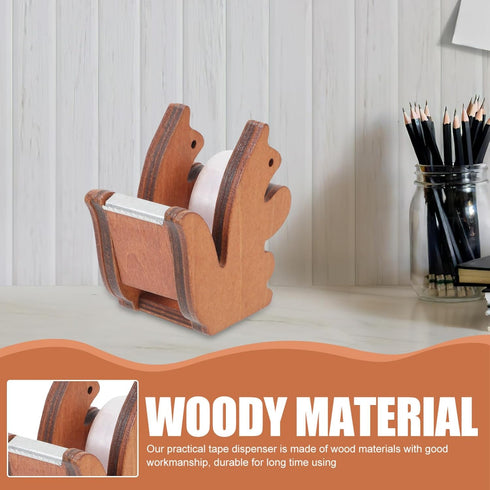 Toddmomy Squirrel Tape Dispenser, Desktop Wooden Washi Tape Dispenser with Cutter, Adhesive Tape Roll Holder for Home