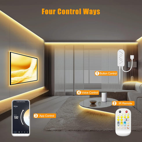 9.84ft 2700K-6500K Dimmable Tatazone Smart WiFi Tunable White COB Led Strip Light, CCT Bright Led COB Light Strip Work