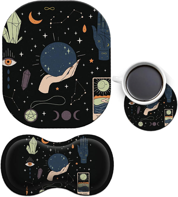 Cute Small Mouse Pad + Wrist Rest Support Set, Ergonomic Memory Foam for Laptop, Office, Home, Gaming (Gothic Ouija)