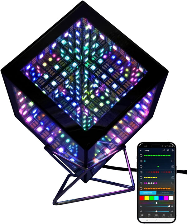Heepulor Infinity Mirror Hyper Cube Table Lamp, Desk Art Night Light, Color-Changing Music-Sync