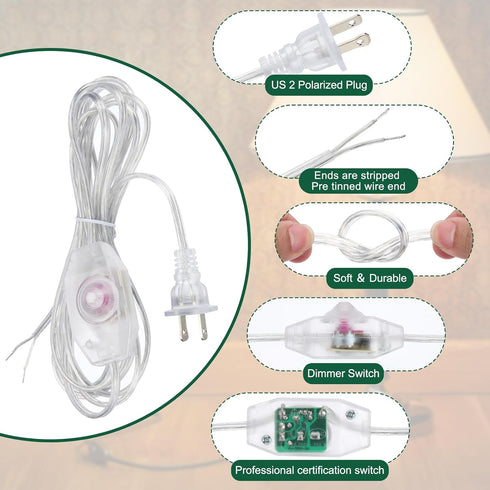 PATIKIL 12 3 Set Feet Lamp Cord with Plug, UL List Lamp Power Cord with Full Range Rotary Lamp Switch Stripped Ends