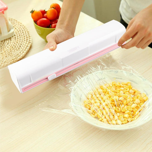 Cling Film Cutter, Professional Refillable Food Wrap Dispenser with Slide Cutter