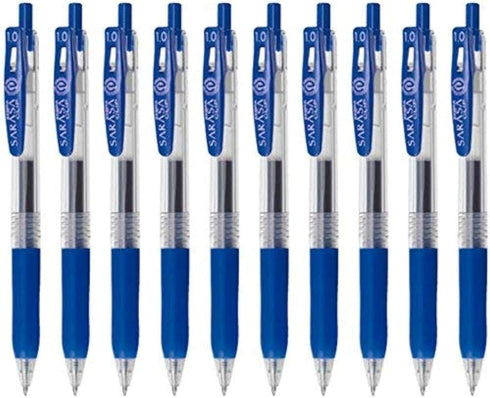 Zebra Sarasa Clip 1.0 Retractable Gel Ink Pen, Rubber Grip, 1.0mm, Blue Ink, Value Set of 10 by ZEBRA