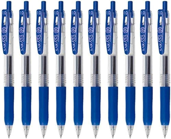 Zebra Sarasa Clip 1.0 Retractable Gel Ink Pen, Rubber Grip, 1.0mm, Blue Ink, Value Set of 10 by ZEBRA