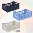 Collapsible Storage Box, Foldable Crate Organizer Bin with Handle, Stackable Crates for Home Organization (Navy-Blue-Gray, 4L - 3-Pack)