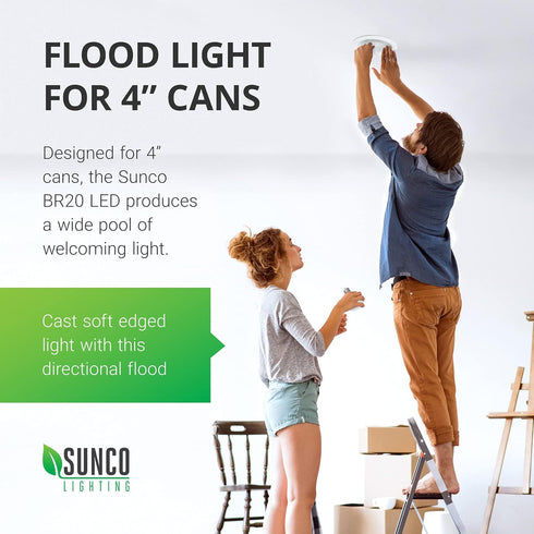Sunco Lighting 4 Pack BR20 LED Bulbs, Indoor Flood Light, Dimmable, 2700K Soft White, E26 Base
