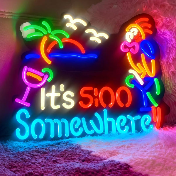 Jigsaw Puzzle IT'S 5:00 FIVE OCLOCK SOMEWHERE Neon Light Sign, Man Cave